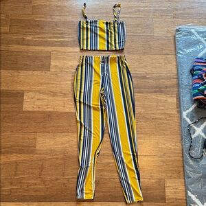 Vibrant Yellow and Blue Striped Two-Piece Set